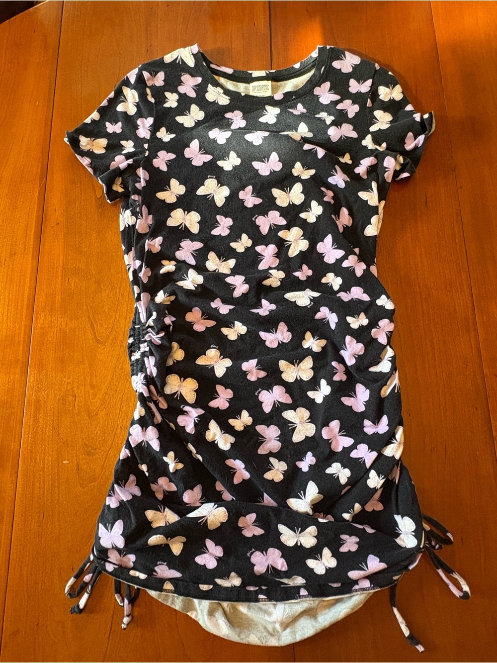 Girls Black Butterfly Print Short Sleeve Dress